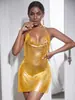 Ropa de Mujer Transfronteriza Europea y Americana Amazon Más Vendido Vestido Sexy Dulce y Picante de Lentejuelas Metálicas Falda de Tirantes con Pedrería para Mujer