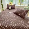Lençol de baixo com elástico de algodão acolchoado, peça única, colcha de cobertura total, adequado para quartos de dormitório e quartos, fofo e com tema de desenho animado, conjunto de cama de três peças