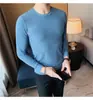 Camiseta de Manga Larga Ajustada para Hombre con Cuello Redondo, Top Elástico Ajustado de Otoño, Camiseta Básica de Color Sólido Acanalada de Moda Estilo Coreano