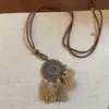 Collar Bohemio Marrón con Borlas para Mujer Estilo Vintage y Étnico Nuevo Estilo Chino Cadena Larga de Lana Accesorios