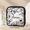 Fondo Blanco Estampado de Flores Billetera para Monedas Cuero Artificial Impermeable Imitación de Cuero Cremallera Bolsa de Almacenamiento Multifuncional Mini Bolsa para Auriculares