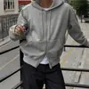 Moletom com Capuz MYQ Zíper Duplo Simples Masculino Outono Primavera Solto Pesado Jaqueta Cardigan Estilo Coreano Roupa para o Dia a Dia