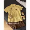Lindo y Adorable Conjunto de Dos Piezas de Camisa de Manga Corta y Shorts a Cuadros Amarillos de Rilakkuma para Niñas, Artículo Caliente de Verano