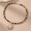 Nz3477 Collar de Cuerda de Terciopelo con Estampado de Leopardo Europeo y Americano Transfronterizo Colgante de Pez Sol Colgante Único Diseño de Moda Joyería para Mujer