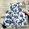 Saia Feminina Verão Estilo Coreano Meninas Mori Art Estampa Colorida Barra Larga Vestido Regata Sem Manga Vestido Infantil