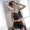 Meiyujia lingerie sexy renda sexy vazada cílios alça perspectiva três pontos dividido pijama de casa conjunto de duas peças