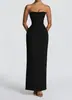 Verano Europeo y Americano mujeres nuevo moda transfronteriza elegante y hermoso abertura calle color liso vestido largo
