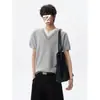 Camisa de malha masculina de verão nova, gola V, manga curta, estilo falso duas peças, solta, versátil, casual, moderna