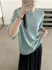 26 Outono Novo Estilo Blusa Estilo Coreano Cor Sólida Gola Redonda Manga Curta Malha Camiseta para Mulheres Casual Solta Versátil para Trabalho