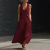 Primavera y Verano 2026 Tiktok Transfronterizo Estilo Perezoso Europeo y Americano Vestido Largo de Algodón y Lino con Botones y Cuello en V Vestido Chaleco sin Mangas