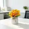 Flor de Simulación Nórdica Cuerda de Cáñamo Maceta Blanca Jarrón 6 Ramas 18 Flores Lirio Planta de Simulación Maceta Decoración del Hogar Maceta de Flores Artificiales