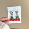 Brinco de Clipe Infantil Cereja Vermelha Sem Furo Brincos de Resina Desenho Animado Brincos de Coração de Cristal Transparente de Alta Qualidade