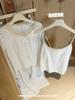 Com Bojo Doce Menina Renda Pijama de Três Peças Feminino Solto Onda Bolinhas Listrado Calças de Manga Comprida Regata Roupa de Casa terno