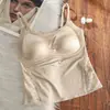Camisola de satén con encaje sin costuras para mujer, integrada con copas incorporadas, sujetador de ropa interior anti-exposición