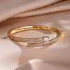 RAKOL Moda Luxo Leve Cobre Incrustado Zircônia Trevo de Quatro Folhas Aberto Ajustável Pulseira Feminina Nicho Toque de Alto Padrão Joia de Mão