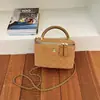 Otoño Invierno Retro Cuadros de Diamante Gamuza Caja de Maquillaje Bolso de Mano Metálico para Mujer Cadena Desmontable Hombro Único Cruzado Bolso Pequeño