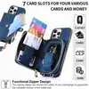 Adecuado para Apple 17Promax Carcasa Trasera para Teléfono con Billetera Multifuncional con Cremallera para Colgar en el Cuerpo Modelo 16E/15 con Ranura para Tarjetas