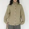 Suéter Chaqueta Cardigan de Punto de Lana Pura de Alta Gama con Cuello Alto de Pie para Mujer en Otoño e Invierno Estilo Perezoso Holgado Top Engrosado
