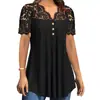 2025 Transfronterizo Amazon Temu Primavera y Verano Nuevo para Mujer Europeo y Americano Camisa Casual de Encaje Negro de Manga Corta de Gama Alta