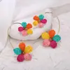 Pendientes de Flores de Rafia Transfronterizos Europeos y Americanos de Primavera y Verano con Diseño de Moda en Forma de Arco y Pendientes Tejidos a Mano en Forma de C