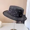 Chapéu de luxo leve, fio de cânhamo filipino, fita de pérola, chapéu plano feminino, primavera e verão, todos os tipos de proteção solar, chapéu de palha, moderno