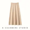 Falda de invierno y otoño de cachemira gruesa de peso pesado, de longitud media, estilo paraguas, con costuras jacquard, falda larga línea A para mujer, por encima de la rodilla