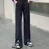 Calça Flare Casual Estilo Coreano Verão 2022 Cor Sólida Versátil Calça Wide Leg com Fenda Cintura Alta Feminina Elegante Emagrecedora Calça Social