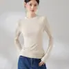 Camiseta Ajustada Multicolor con Cuello Alto para Principios de Otoño 2026, Lyocell Lana Acetato Suave como Nube Tacto Nude Ajuste Delgado Manga Larga Camiseta Básica para Mujer