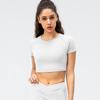 Primavera y Verano Nueva Camiseta Deportiva de Manga Corta de Nailon Nude para Mujer Ajustada de Alta Elasticidad para Correr Fitness Manga Corta 22227
