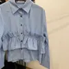 Camisa Rayada Estilo Coreano Nueva Otoño 2026 para Mujer con Diseño de Retazos Fruncidos Blusa de Manga Larga