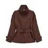 Comercio Exterior Europeo y Americano Transfronterizo Otoño Nuevo Estilo para Mujer de Oficina Doble Botonadura Cinturón Cuello Alto Manga Larga Chaqueta Abrigo