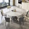 Mesa de comedor giratoria de losa de roca de lujo ligero estilo italiano para casas pequeñas, adecuada tanto para formas cuadradas como redondas, con juego de mesa y sillas de comedor extensible y plegable