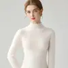 Camisa base feminina de outono e inverno com gola alta e barra franzida para comércio exterior transfronteiriço, top estiloso de manga longa slim fit, suéter premium