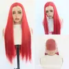Peruca de renda de área grande 13*6 transfronteiriça nova, aplique de cabelo vermelho longo liso com repartição central, em estoque de fábrica