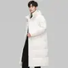 YY Chaqueta de plumón con capucha para pareja, estilo idéntico, estilo largo, hasta la rodilla, chaqueta acolchada cálida, chaqueta de esquí de moda, ropa de abrigo