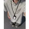 Camiseta de Manga Corta a Rayas Retro Estilo Japonés Nueva de Verano para Parejas, Top Holgado con Cuello Mao, Top de Media Manga