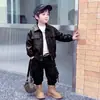 Chaqueta de Cuero para Motocicleta de Primavera y Otoño para Niños, Estilo Coreano, Chaqueta Elegante y Genial para Niños, Ropa de Abrigo de Moda para Niños Pequeños, Comercio Exterior