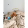 Juego de Cuatro Piezas de Algodón Colorido con Borde de Concha Vintage Juego de Tres Piezas para Dormitorio de Estudiante Funda Nórdica de Sarga de Algodón Puro Sábana Bajera Faldón de Cama