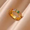 Anel Aberto Estilo Retro de Luxo Leve Transfronteiriço Zircônia Verde Banhado a Ouro 18K Esmeralda Anel de Dedo de Alta Qualidade Joia