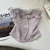 Estilo Puro e Sedutor Inspirado em Design, Top Roxo Suave e Nebuloso com Babados, Sem Alças e Modelador de Cintura