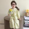 Conjunto de Algodão com Laço para Meninas Estilo Primavera e Outono Moda Infantil Coreana Menininha Casual Calças de Perna Larga Conjunto de Duas Peças