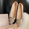 Versión de piel de vaca ~ zapatos de tacón alto con temperamento clásico de boca baja y cabeza cuadrada, zapatos de tacón grueso y delgado con hebilla cuadrada para mujer