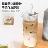Taza de agua de vidrio para mujer, estilo coreano, cuadrada, de alto valor de color, con tapa, transparente, simple, de fondo plano, para calentar el café del hogar.