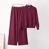 Otoño/Invierno 2026 Nuevo Estilo Diseño de Cremallera Doble Plana Moda de Punto Color Sólido Versátil Pantalones de Pierna Ancha Conjunto de Dos Piezas de Punto