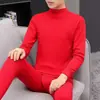 Ropa de otoño para hombre y mujer de mediana edad y ancianos, ropa interior con año de nacimiento, cuello medio, color rojo, pantalones largos, suéter, traje