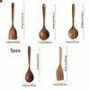 Espátula Pequeña de Madera de Acacia, Espátula de Madera para Sartén Antiadherente, Cuchara Sopera de Madera con Mango Largo, Cuchara Pequeña de Madera para Arroz, Juego de Espumadera para Fideos de Madera de Teca