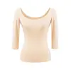 Desejo Puro Ombro Direito Ajuste Slim Top Stretch Manga Longa Base Americano Versátil Grande Decote U Redondo Menina Apimentada Camiseta Manga Três Quartos para Mulheres