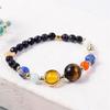 Pulsera Popular Cósmica Galaxia Sistema Solar Ocho Planetas Estrella Guardiana Cuentas de Piedra Natural Arena Azul Cielo Estrellado de Wish