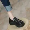 Zapatos de mujer de cuero genuino con altura oculta, talla pequeña, nuevos 2022, zapatos de una sola capa, estilo preppy, mocasines de suela gruesa, estilo británico, zapatos pequeños de cuero