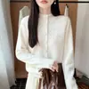 Cardigã de Tricô Exquisito com Gola Meia-Alta Crochê Feminino Outono Jacquard Pesado Tricô Solto Suéter Casaco Emagrecedor